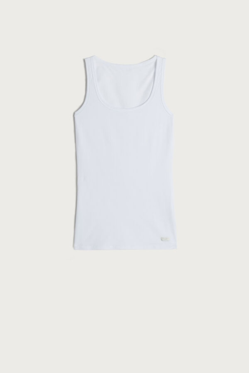 Intimissimi Bomulds Tank Top Hvide | DKQAV56863